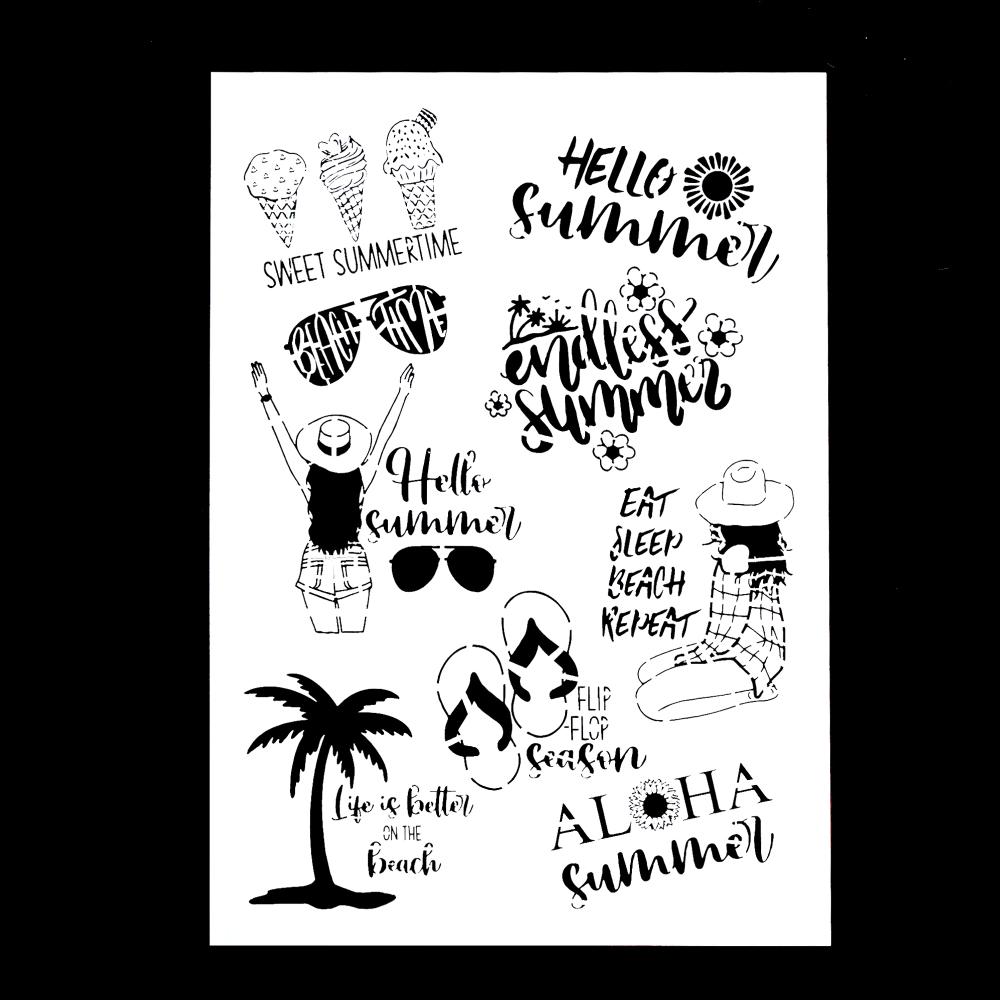 Dekorative, wiederverwendbare Sommer-Schablonen im A4-Format, Malschablonen für Heimwerker, Bastelarbeiten, Scrabooking, Malen auf Holz, Leinwand, Boden, Wand und Fliesen