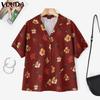 VONDA Summer Vintage Women V Neck Short Sleeve Floral Print Holiday Casual Blouse