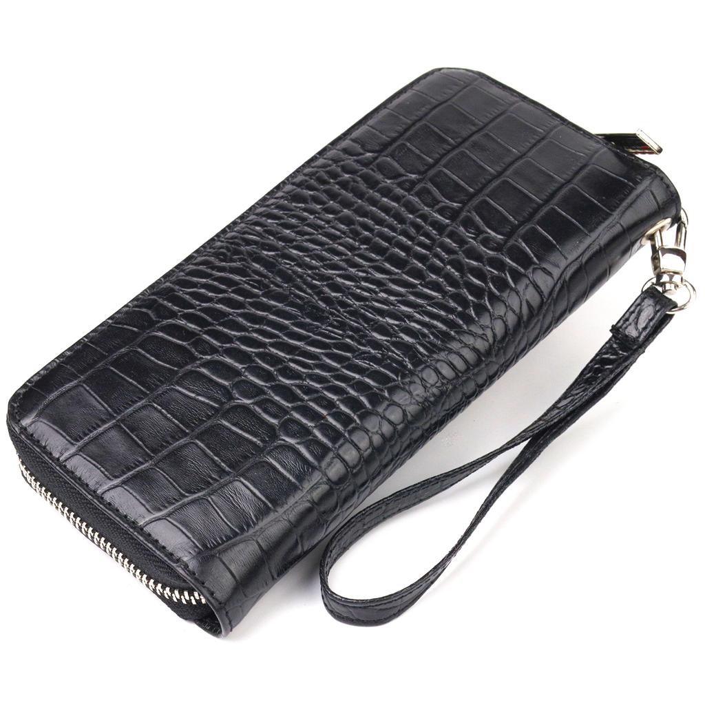 Горизонтальный женский кошелек из натуральной фактурной кожи под крокодила CANPELLINI Wallet 21623 Черный