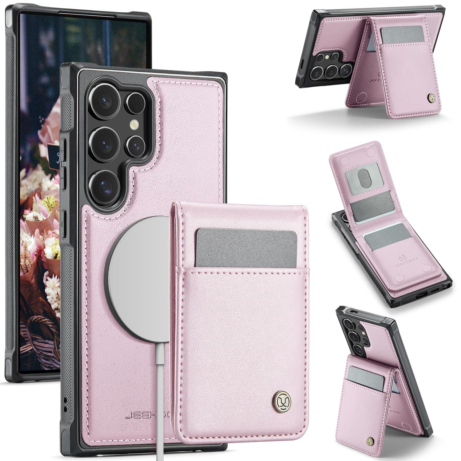 

For Samsung Galaxy S26 Ultra Leather Back Cover JEEHOOD J06 Magnetic Phone Case with Card Bag RFID Blocking