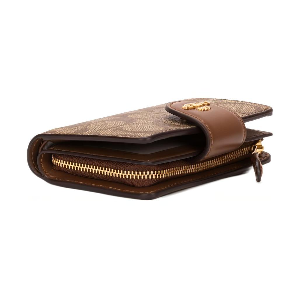 New COACH Corner Zip Canvas With Leather Clutches Wallets Medium Size Women's Brown C0082-IME74