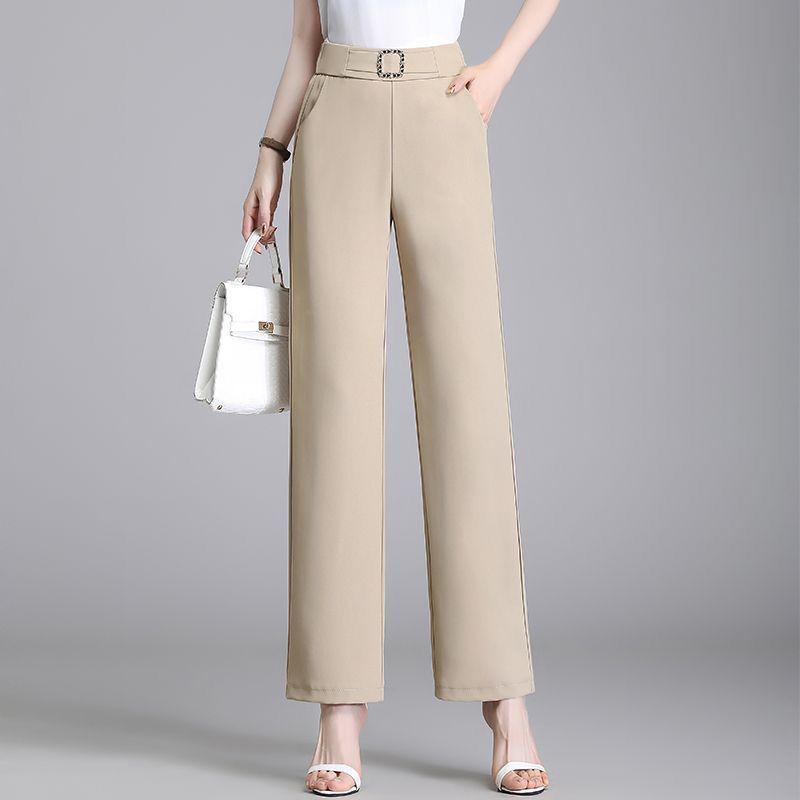 Women's Spring/Summer High Waist Elastic Wide Leg Pants - Slimming, Loose, Straight Leg, Casual Drapey Fit