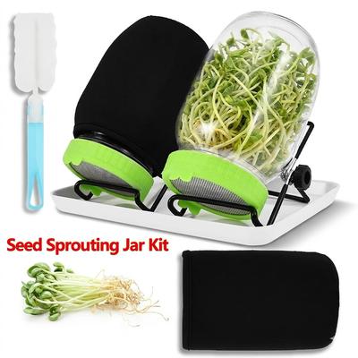 1 Set Seed Sprouting Jar Kit Wide Mouth Mason Jar Seed Germination Kit with Light Blocking Sleeve and Tray Glass Sprouting Jars