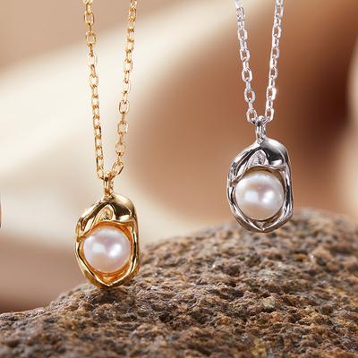 Collier pendentif en argent sterling S925 avec pierre précieuse naturelle et perle d'eau douce, plaqué or véritable 18 carats, chaîne clavicule, style niche froid, pour femme