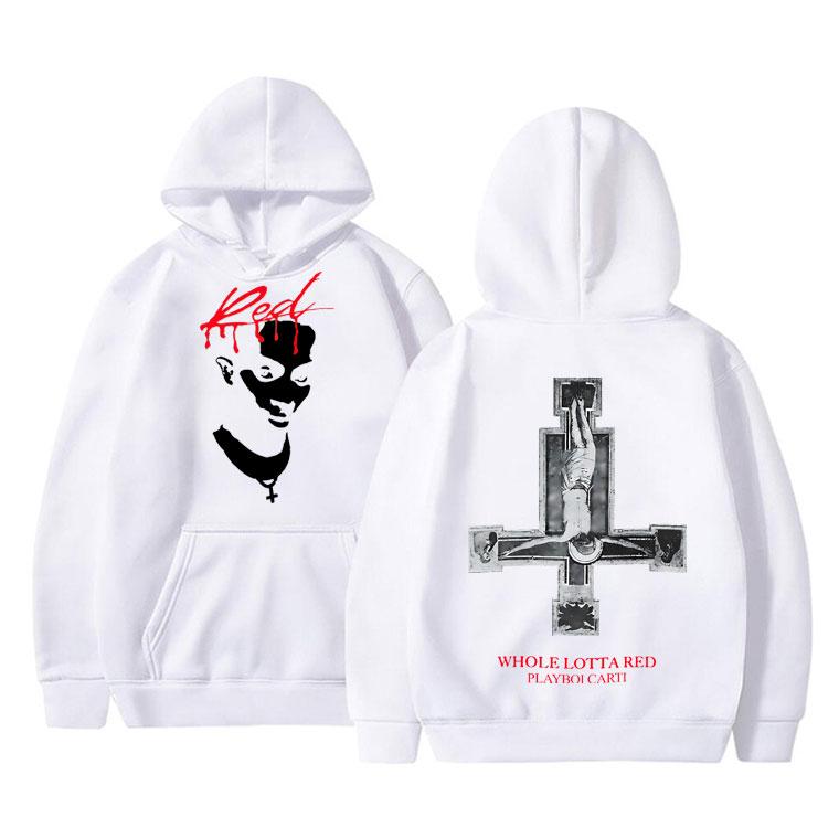 Rapper Playboi Carti Whole Lotta Red Hoodie Men Women Hip Hop Vintage Oversized Sweatshirt Streetwear Male Casual Gothic Hoodies