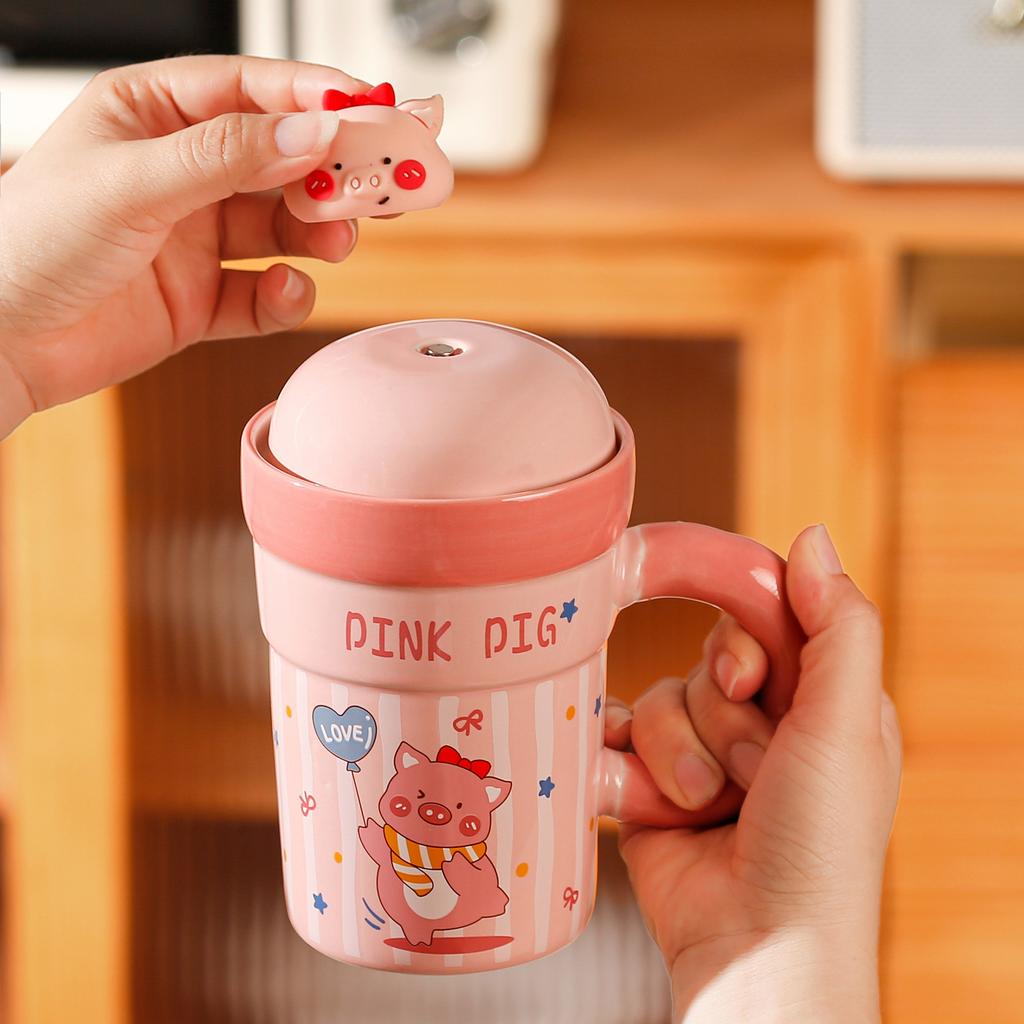 Kreativer Magnetbecher mit Puppe Souvenir Cartoon Niedliches Haustier Keramiktasse Paar Wassertasse mit Deckel Zuhause Büro