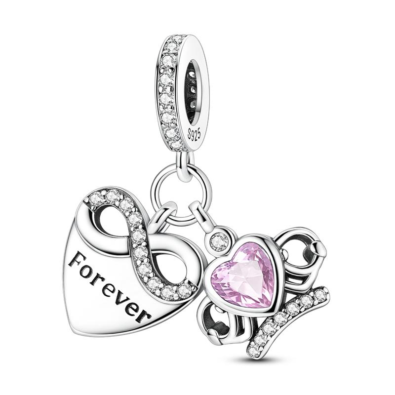 925 Sterling Copper Aircraft Travel Charms Bead Inlaid Pink Zirconium Love Heart Pendants Fit Original Bracelet Zircon Gift