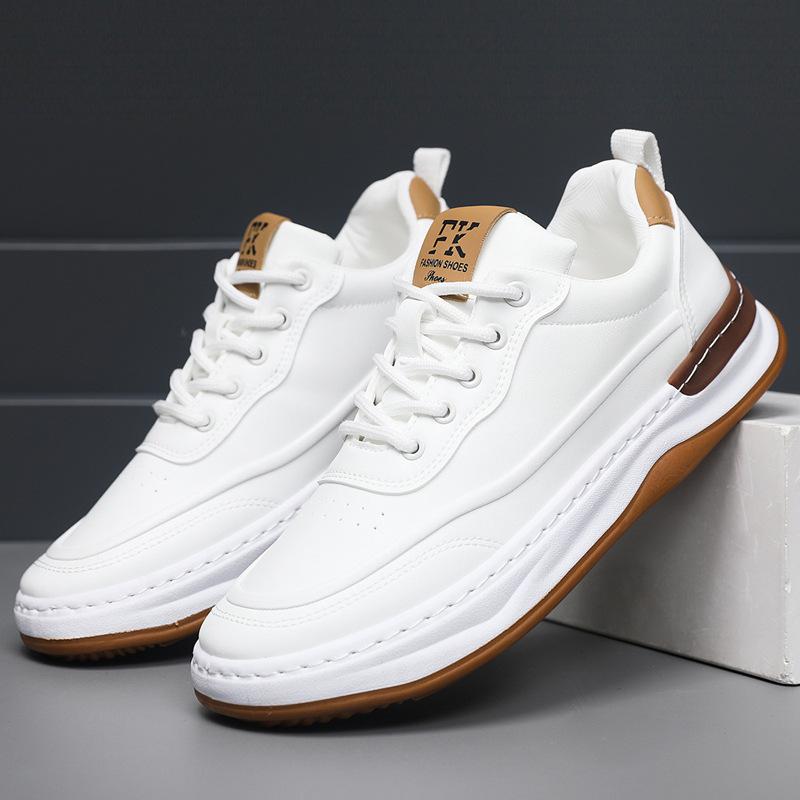 New 2025 Spring Casual Leather Shoes Men's Shoes Thick Baseplate Shoes Men's Lace-up Leather Surface Non-slip and Wear-resistant Sports Shoes
