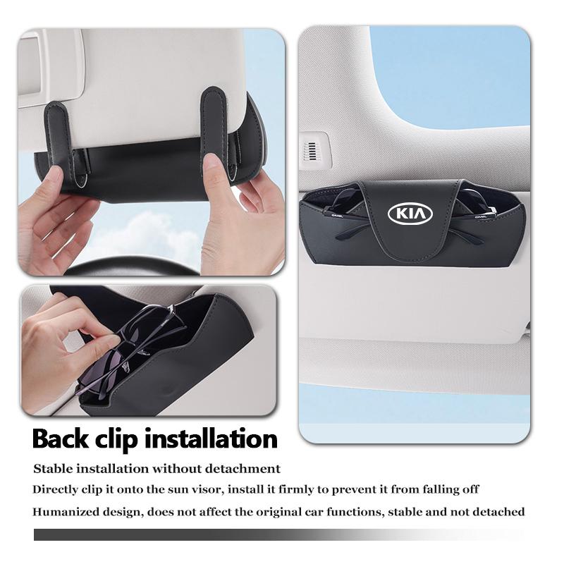 For KIA Leather Car Logo Sunglasses Case Sun Visor Sunglasses Storage Accessories Rio K5 K2 Sportage Ceed Sorento Picanto udrgf
