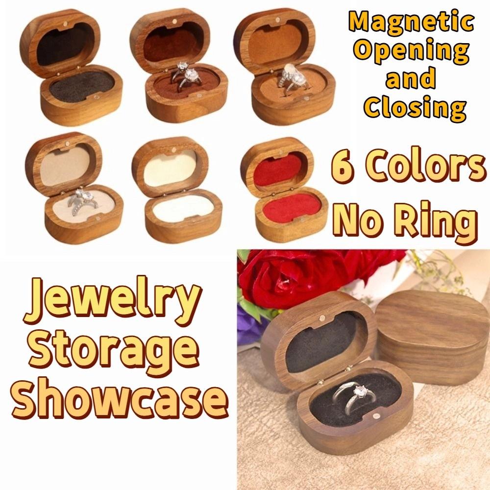 Wooden Wedding Ring Box Double Slots Ring Display Box Jewelry Storage Show Case Wedding Ceremony