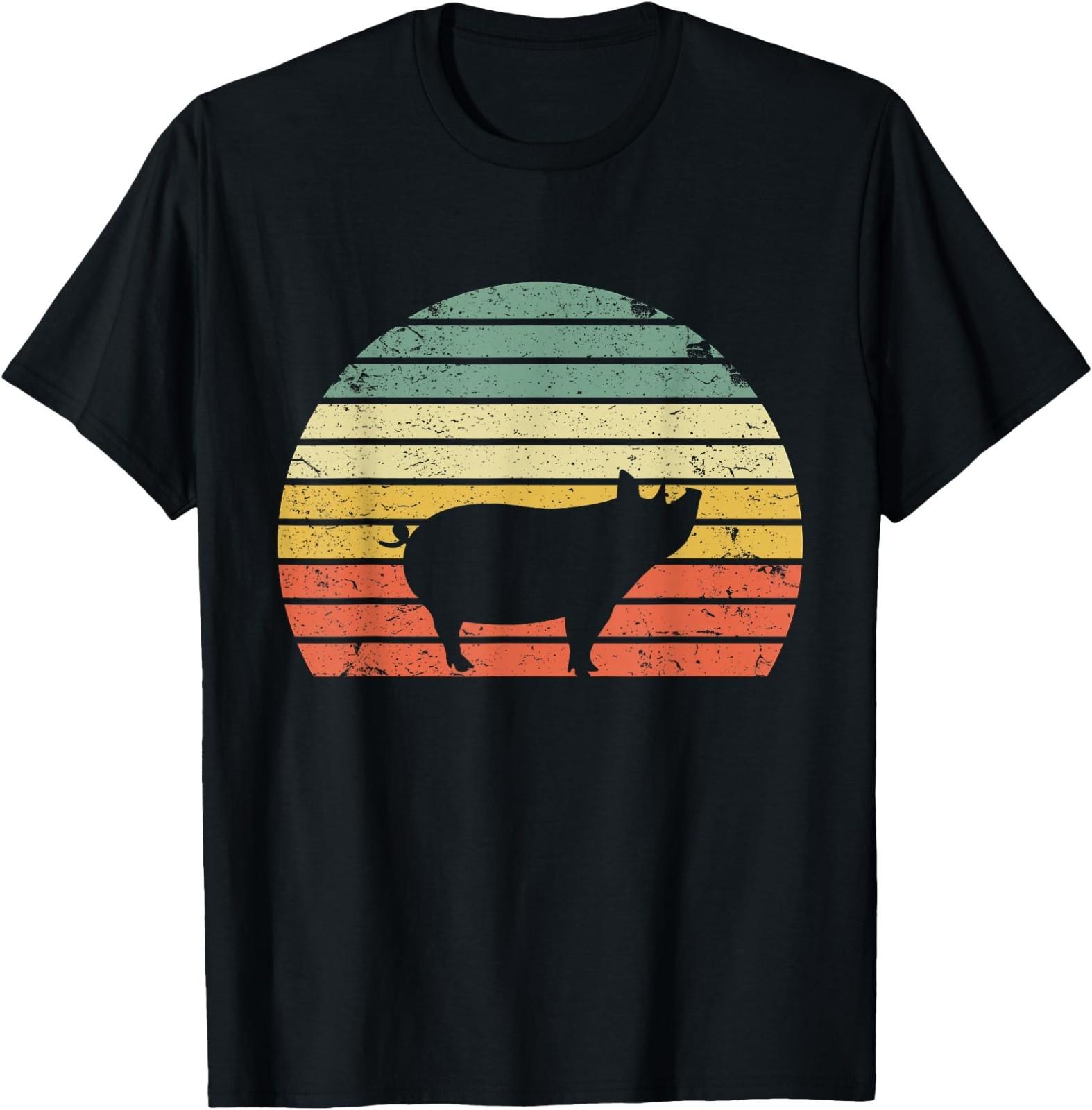Vintage Pig Shirt Retro Sunset Colors Silhouette Pig T-Shirt XXL
