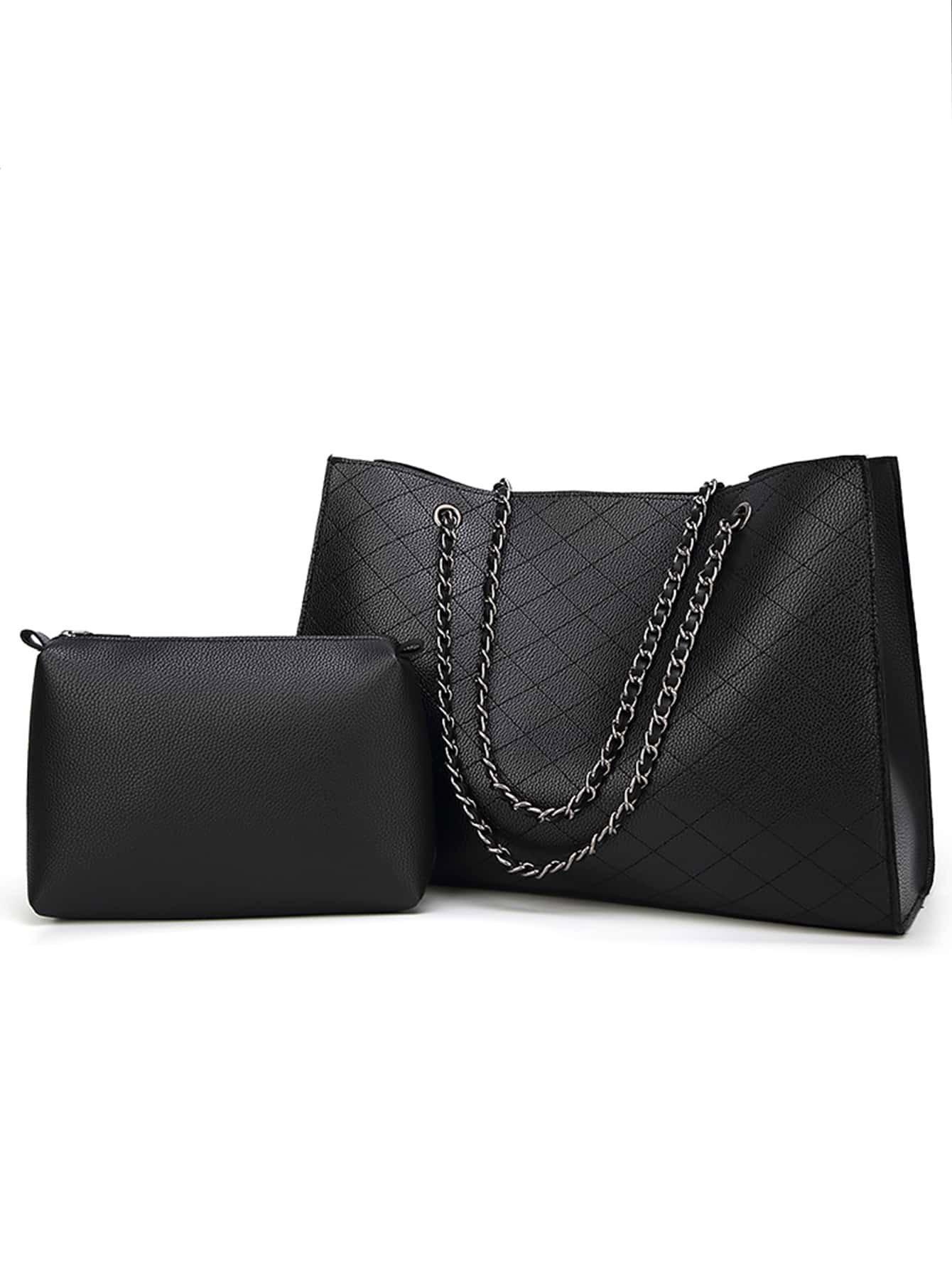 

Trendy Fashion Diamond Portable Mother And Child Bag Summer Simple Chain Shoulder Bag Women S Bag чёрный