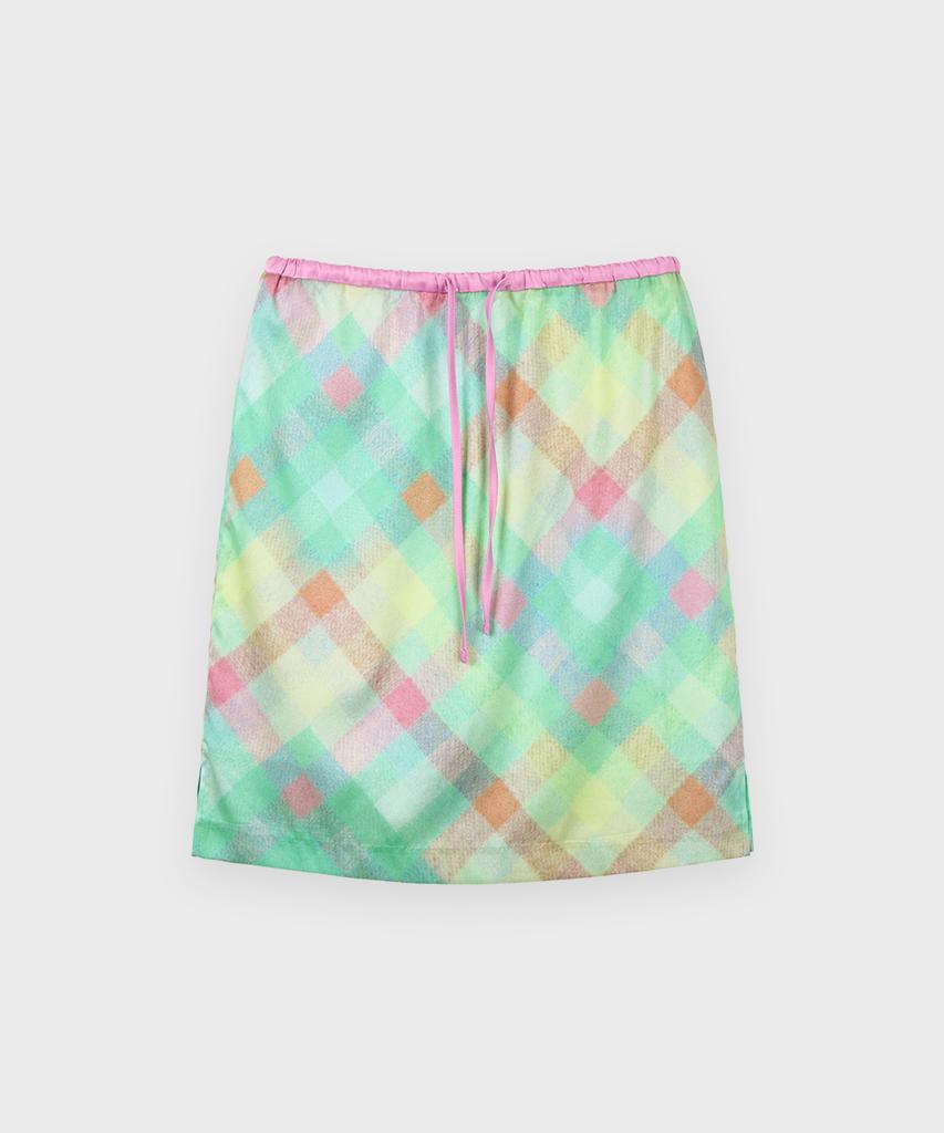 SINOON Check Printed Midi Skirt (Mint)