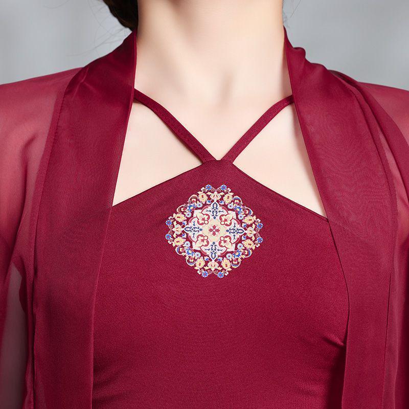 Chinese Red Flowing Gauze Camisole: Jazz Classical Dance Performance Costume