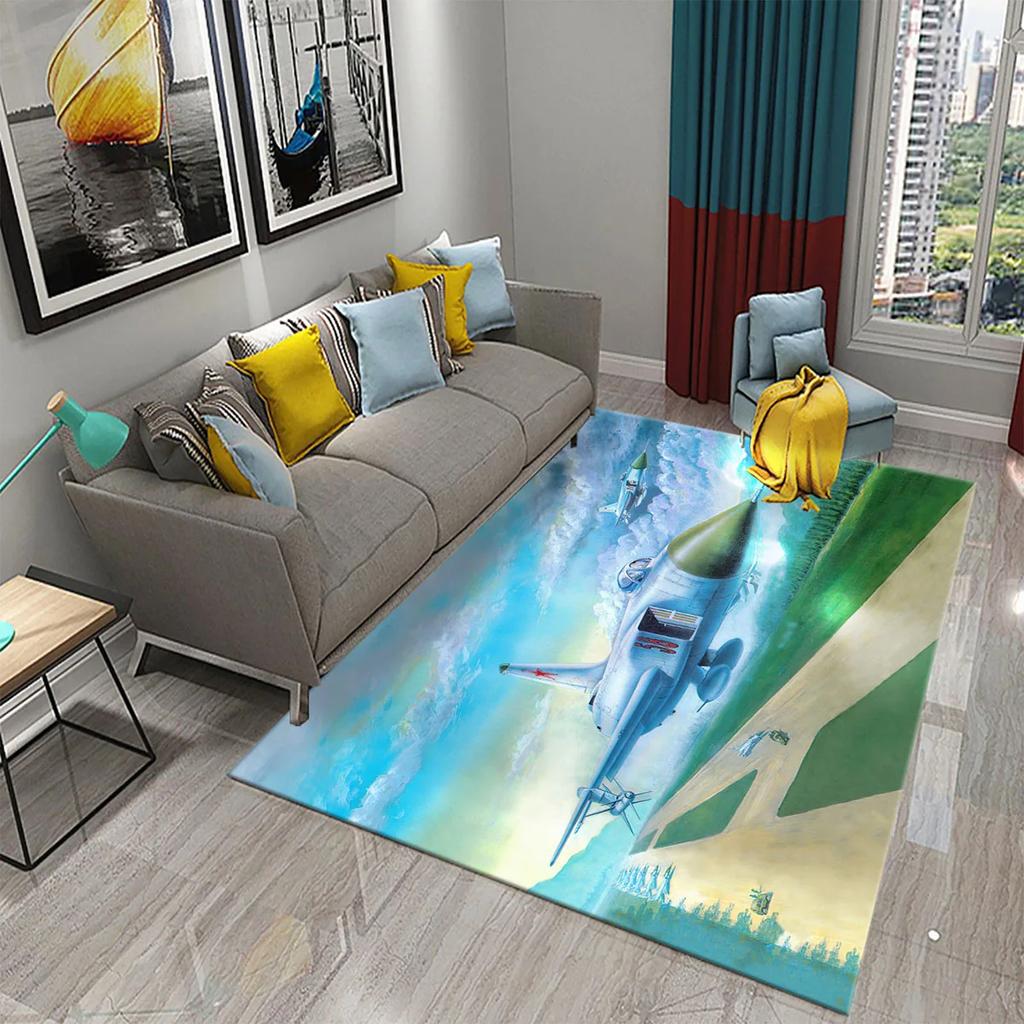 3D Bunter Ölgemälde Flugzeug Teppich für Wohnzimmer Schlafzimmer Dekor Teppiche Badezimmer Küche Rutschfeste Bodenmatte Heimdekor Teppiche