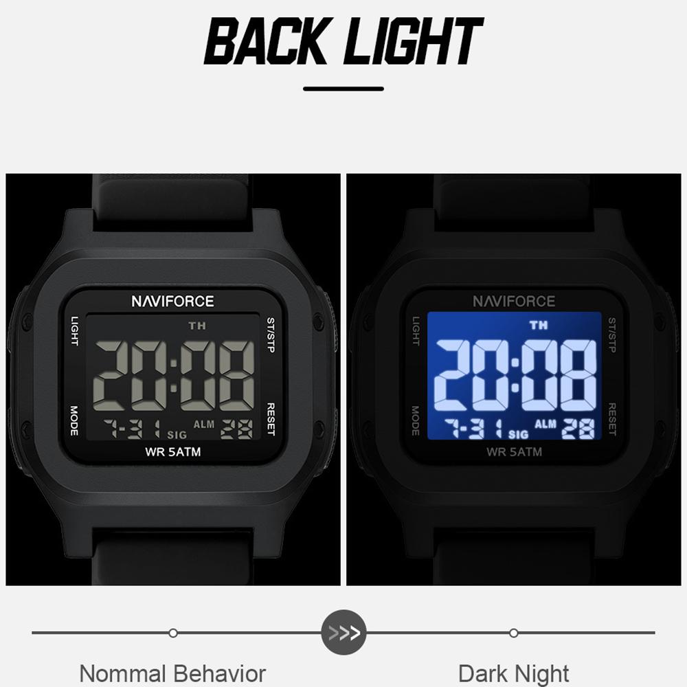 NAVIFORCE Original Men Digital Watch Square Case Silicone Strap Waterproof Calendar Date Chronograph Alarm Men Sports Leisure Watch NF7137