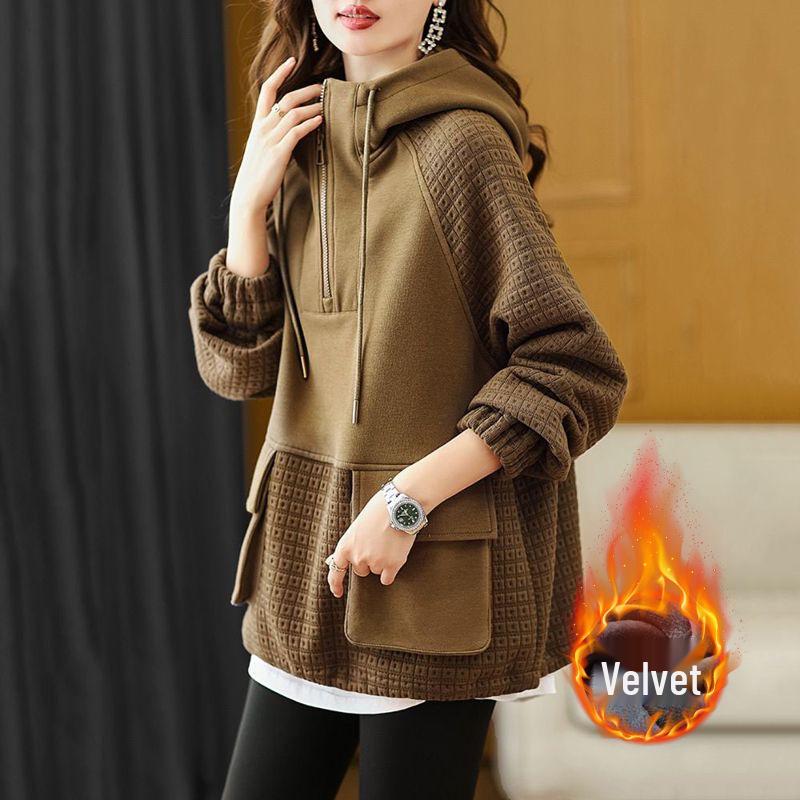 2025 Autumn Korean Style Color Block Hooded Zip-Up Slimming Sweatshirt for Women