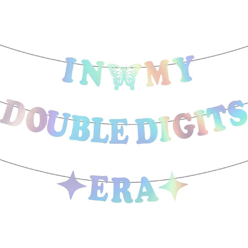 Generic In My Double Digits Era Banner- Iridescent, Happy 10th Birthday Banner, Glitter Popular Double Digits Banne for Girl Boy 10th Birthday Party