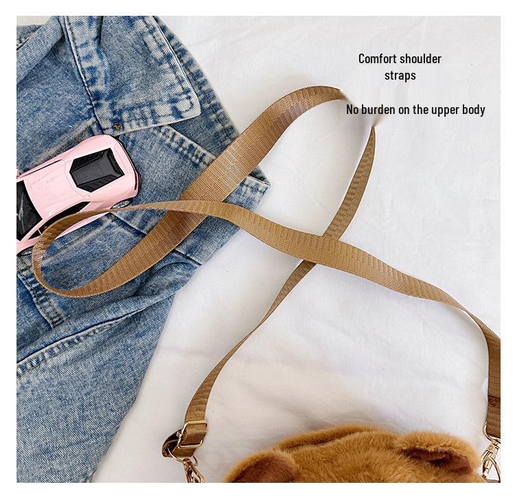 2025 Creative Cute Cartoon Plush Crossbody Doll Bag – Soft, Retractable, Round Shoulder Bag