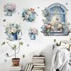 Cartoon Cat Flowers Potted Plants Wall Stickers Fake Windows Warm Bedside Bedroom Decorative Decal Stickers Wallpaper
