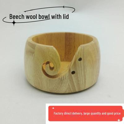 Japanese Style Handwoven Wooden Wool Bowl with Lid for Needle and Thread Storage