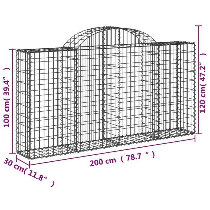 VidaXL Paniers à gabions arqués 4 pcs 200x30x100/120 cm Fer galvanisé, gabion, cage de gabion, panier de mur de gabion, mur 3146112