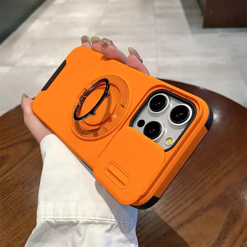 

Чехол-слайдер для защиты объектива камеры для iPhone 16 Pro Max 15 14 Plus 13 12 11, чехол-броня, ударопрочный, с кольцом-магнитом и держателем For iphone16Pro