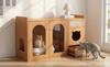 Cat House and Litter Box Cabinet with Feeding Bowls, Cat Rest Area, Storage Area (Litter Box and Cat Cushion Not Included), Walnut Color, 120x45x83 Cm