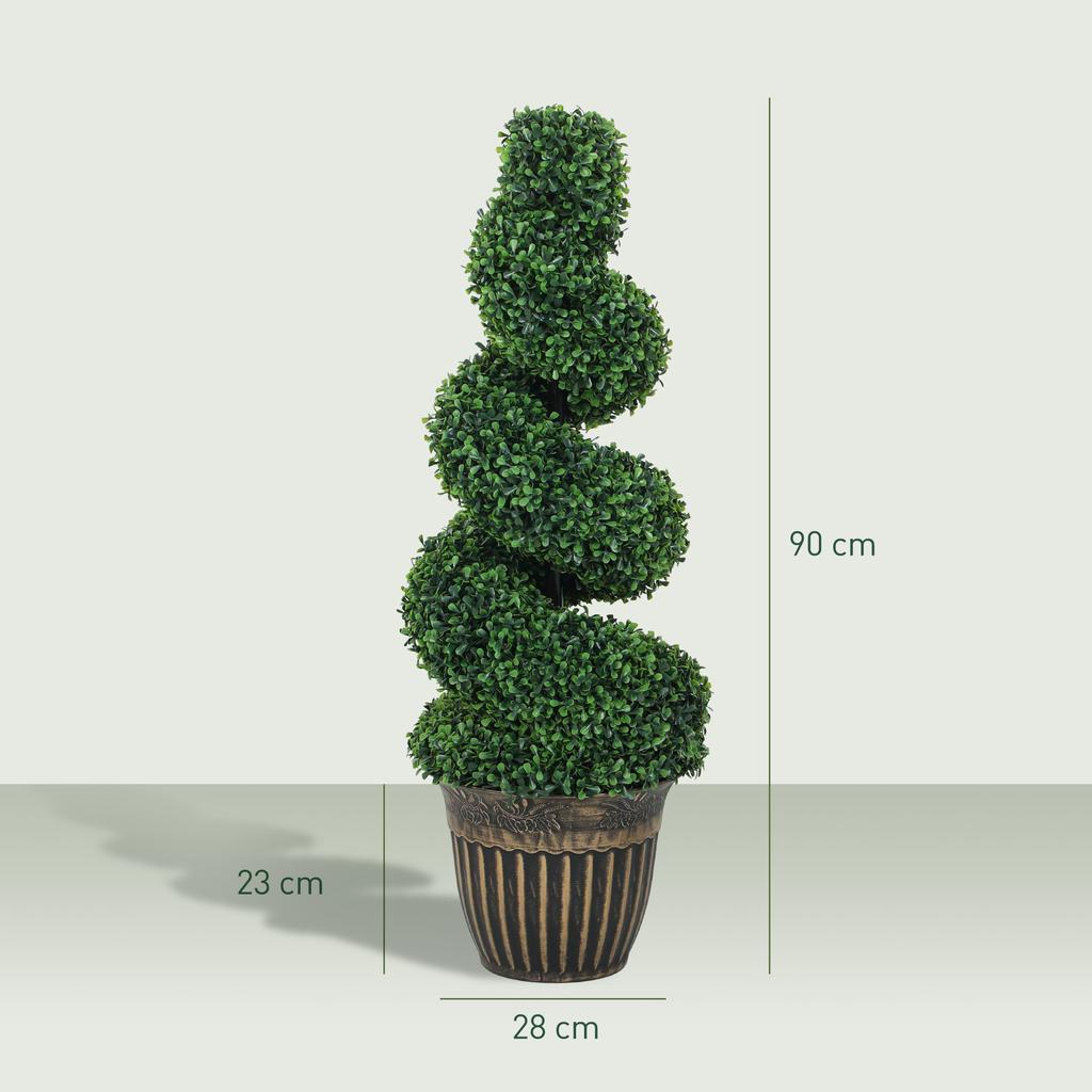 Sæt med 2 kunstige planter, Topiary Spiral Buxbomtræer med Potte, til Hjem Indendørs Udendørs Dekoration, 90cm