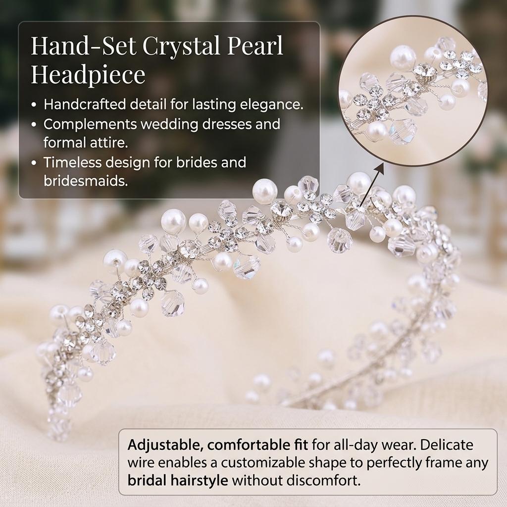 Bridal Hair Band With Rhinestone And Pearl For Wedding Headpiece