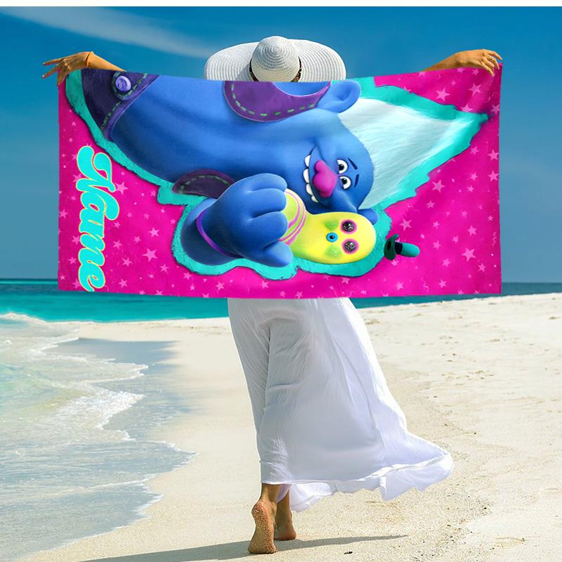 Personalized customized proof beach towel with Trolls pattern - soft, absorbent,quick-drying,perfect swimming,camping&bathing