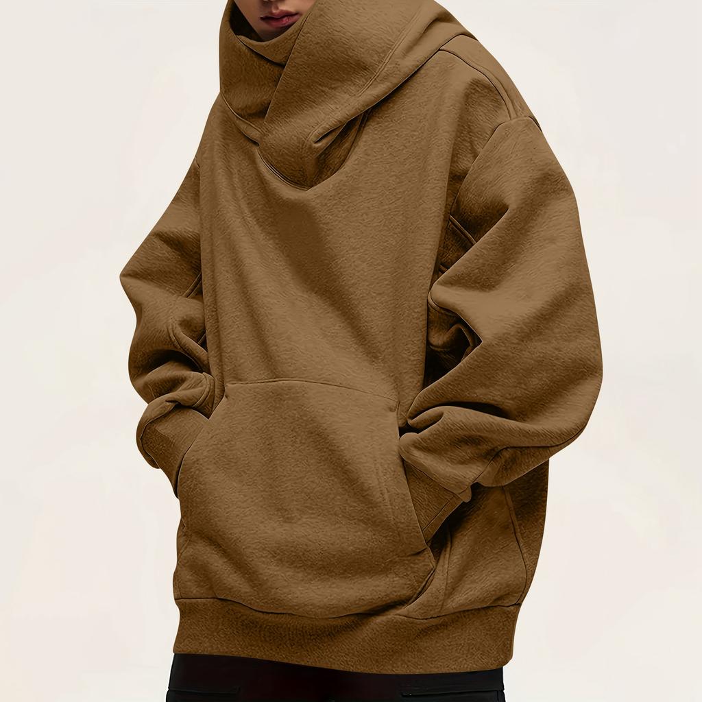 Men's Fashion Solid Color Long Sleeved Hooded Pullover With Pockets Casual Adult Sweatshirt Top