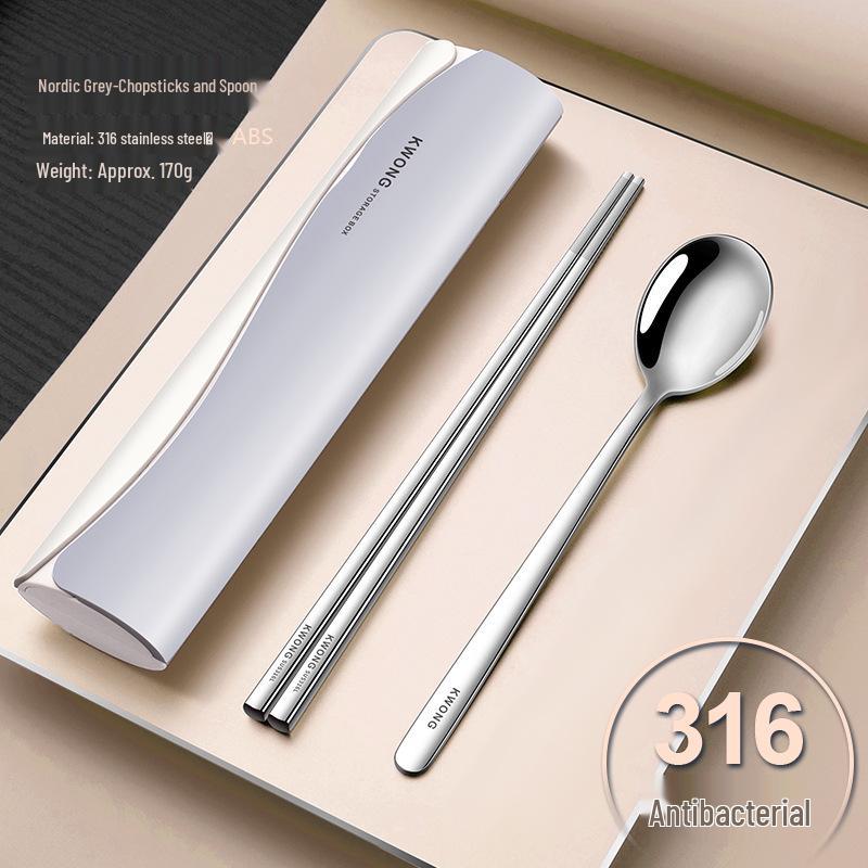 316 Stainless Steel Portable Cutlery Set: Chopsticks, Spoon, and Fork for One Person