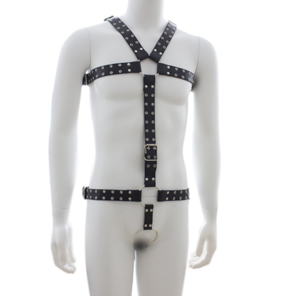 HuaHuiYuan SM Goods Leather Body Harness for Punk Leather Top Cage Chest and Half Hardcore Extreme Bondage Secret Open Adjustable Popular for Black