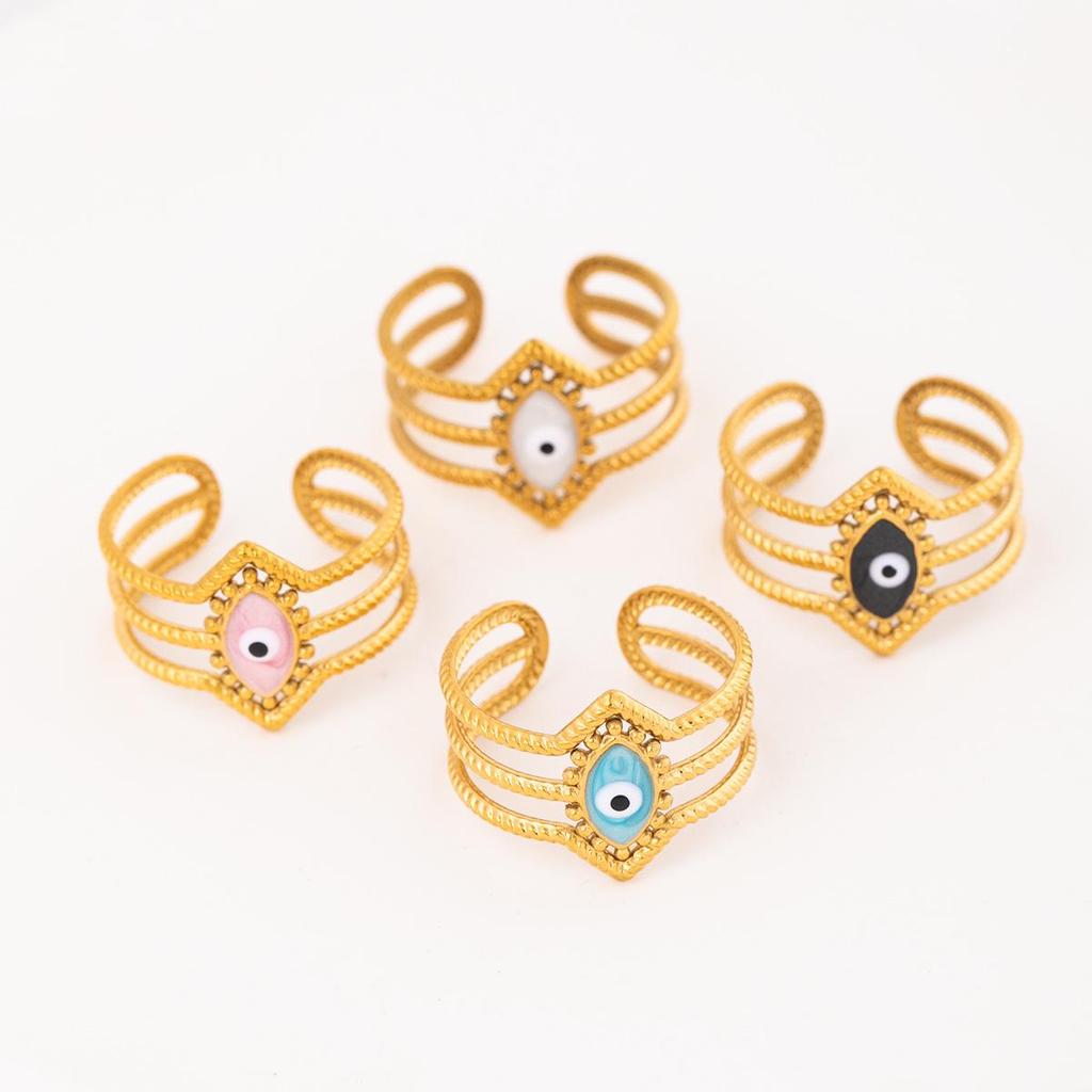 Devil's Eye Stainless Steel Open Ring with Titanium-Oil Drip and Vacuum Electroplated Eye Design
