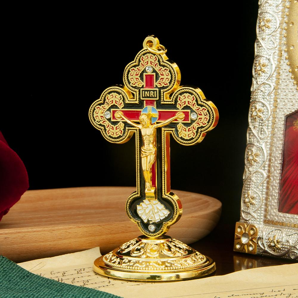 HT Gold Plated Jesus Crucifix Statue Cross Religion Metal Craft Prayer Gift Home Car Table Cross (Gold,One Size) золотой