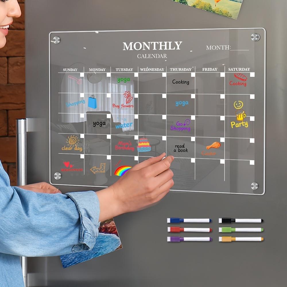 Acrylic Magnetic Monthly Calendar Whiteboard for Refrigerator - Clear Dry Erase Planning Board