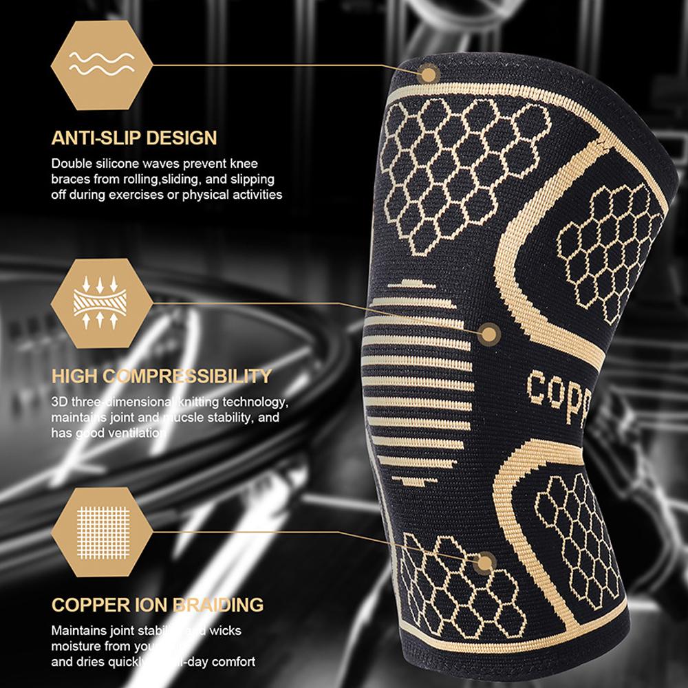 1Pcs Sports Copper Knee Brace for Arthritis Pain Relief  Support Knee Sleeve Compression for Fitness Workout for Men Women