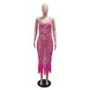 Women's Sequined Halter V-neck Dress Sexy Halter Tassel Dress