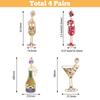 4 Pairs 4 Styles Rhinestone & Plastic Pearl Glass Wine Glass Dangle Stud Earrings, Alloy Long Drop Earrings, Golden, 58~68x14.5~31.5mm, 1 Pair/style