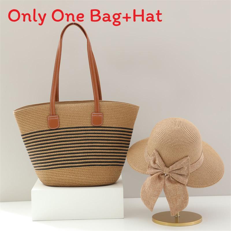 Straw Hat And Bag Set With Sun Protection For Outdoor Travel Casual Summer Adults