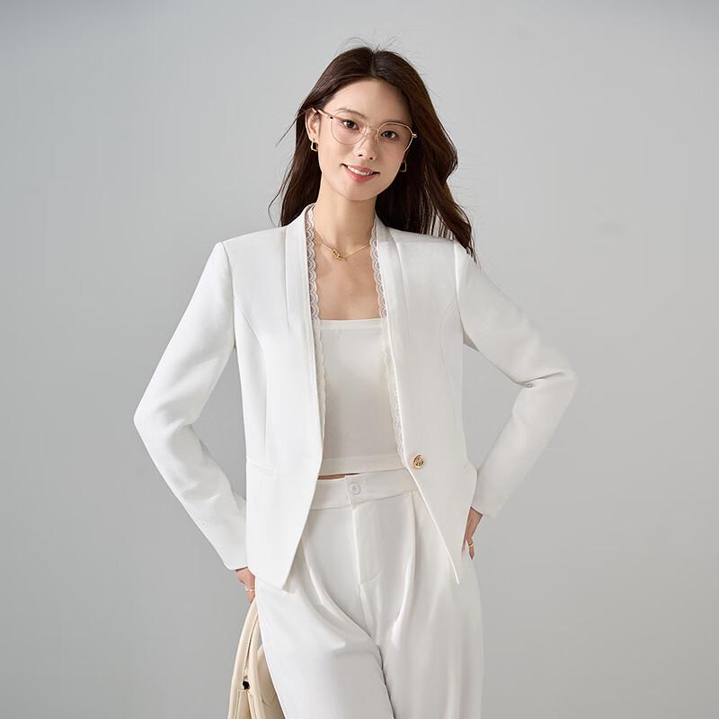 Women's Lace Patchwork Collarless Suit Jacket