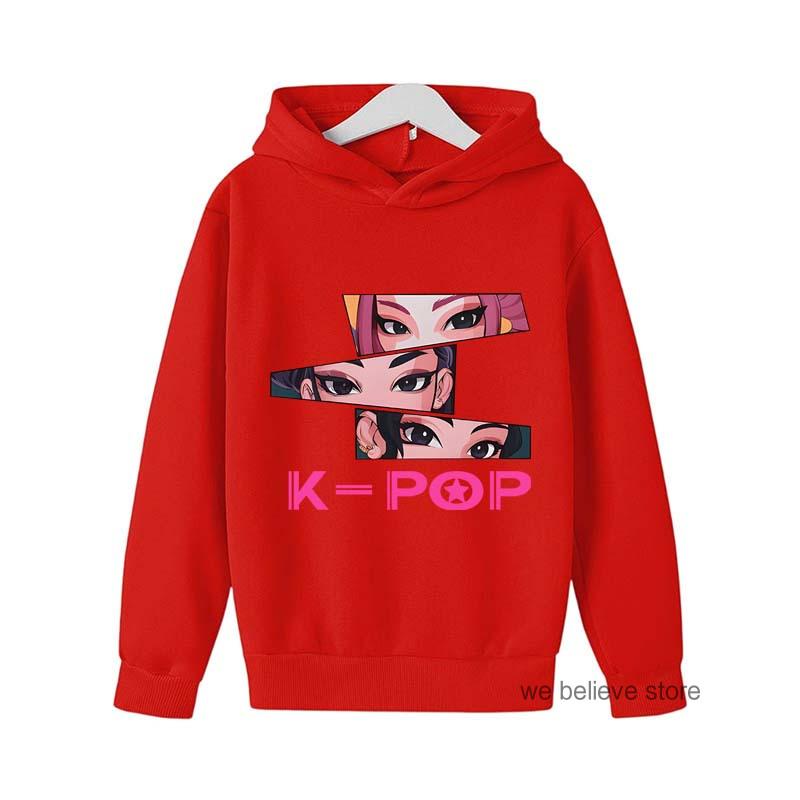 Girls Anime Kpop Demon Hunter Cartoon Girls Hooded Sweatshirt Warm Children's Wave Fashion Casual Tops Casual Clothing Polyester