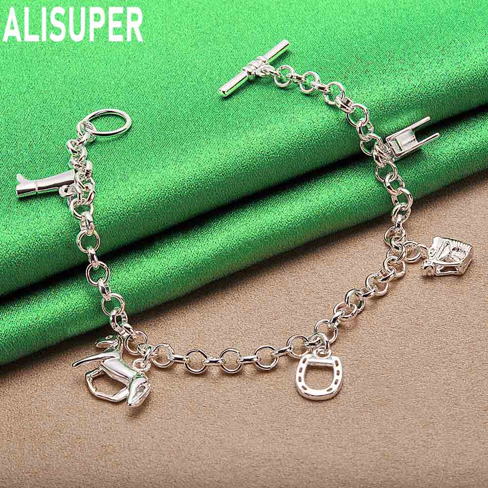 925 Sterling Silver Fashion Element Side Chain Charm Bracelet - Exquisite Gift Jewelry