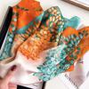 70Cm Poetic Autumn Leaves Scarf Orange Green Color-Blocking Scarves Women Imitation Silk Square Scarf Versatile Shawl Headscarf