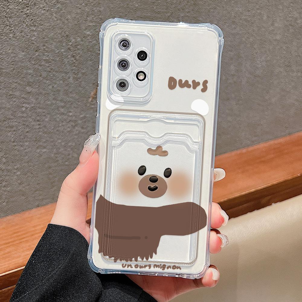 Silicone Cat Card Holder Case For Samsung A06 A05s A05 S24 Ultra S23 Plus S22 S21 S20 FE A10s A10 A04 A03s A04E A03 Funda Cover