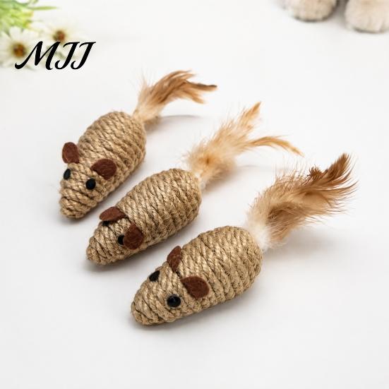 Exercise Toys for Indoor Cats Sisal Mouse Cat Toys, Feather Mice Kitten Chew Natural Realistic Tail Rope Rat Teeth Cleaning, Self Entertainment