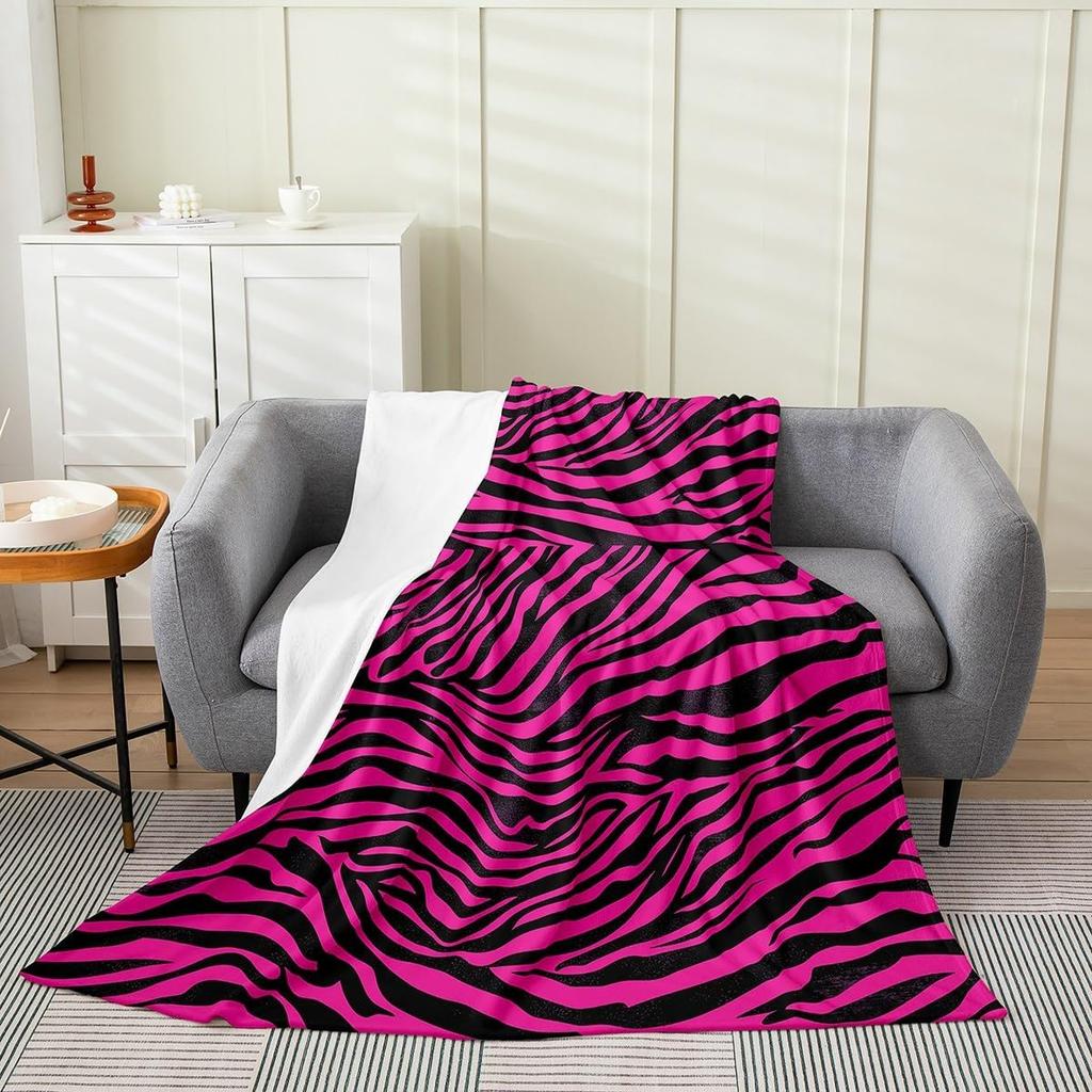 Pink Zebra Print Blanket Soft Fleece Throw Cozy Living Room Decor Animal Pattern Bed Cover Fashion Home Textile