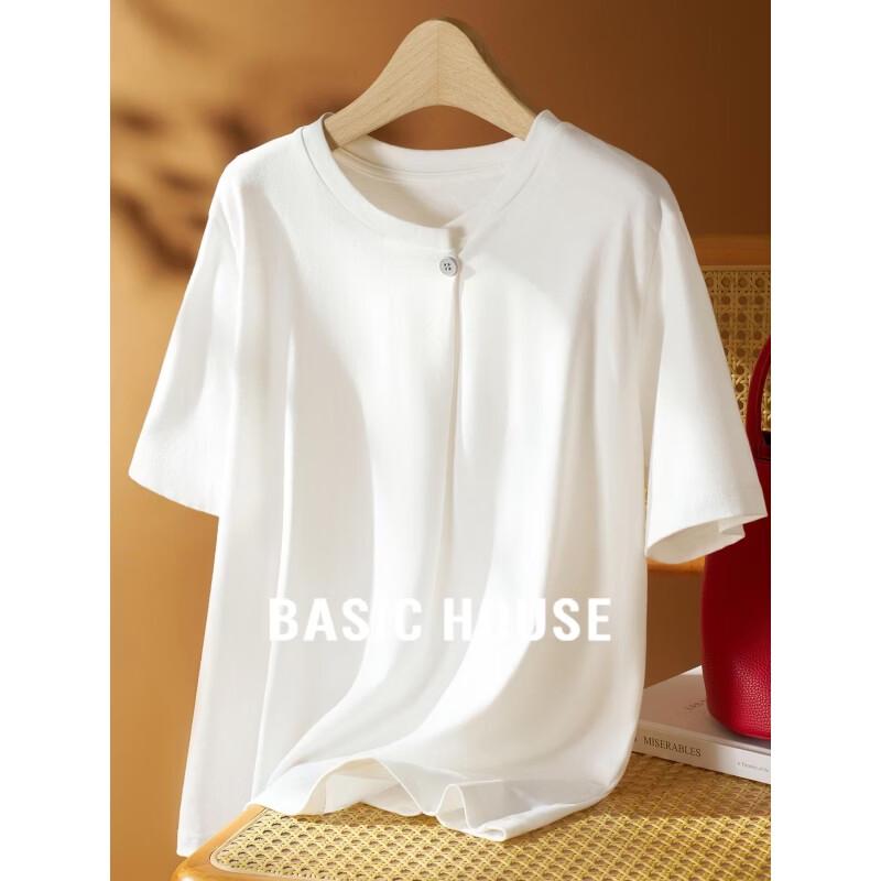 Basic House Women s Short Sleeve Round Neck Cotton T-Shirt One Size