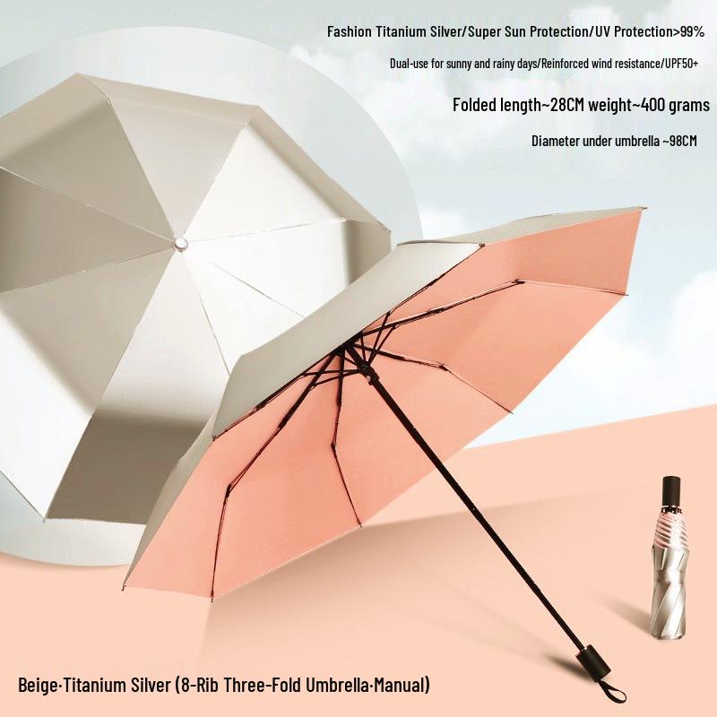 Peptide Silver Titanium Sunscreen Dual-Use Umbrella: Reflective, Sun & Rain Protection, VIP Princess Five-Fold Design.